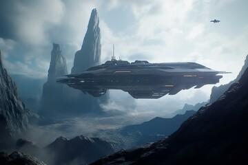 Detailed sci-fi space art of Star Citizen and Halo in a matte painting. Generative AI