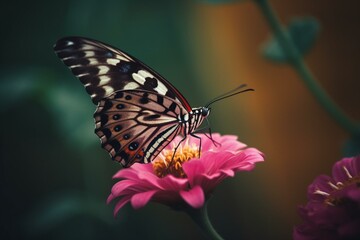 Fototapeta na wymiar Butterfly on pink flower. Generative AI