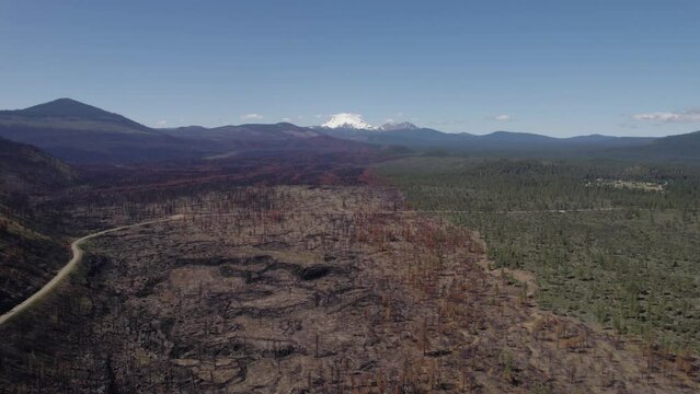 Aerial drone view of the Dixie Fire Scar near Lassen National Park in Northern California