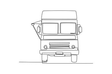 Single one line drawing Food trucks. Restaurant on wheels. Vans for street food selling. Car concept. Continuous line draw design graphic vector illustration.