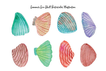 Summer Beach Sea Shell Watercolor Illustration