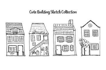 Obraz premium Cute Building Sketch Line Collection
