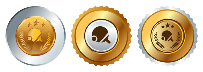 Ping pong table tennis tournament match medal gold silver sport winner emblem shiny champion stamp