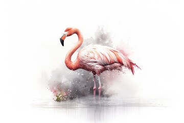 vibrant pink flamingo standing gracefully in shallow water. Generative AI