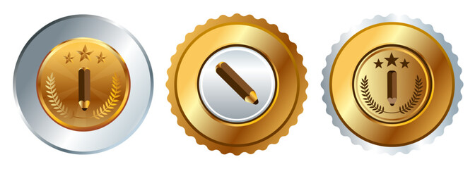 Writing reading competition literature pencil symbol medal championship winner gold badges circle shape