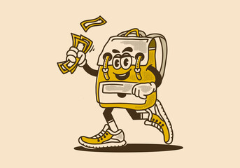 Vintage mascot character of kid bag holding money