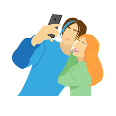 vector flat illustration with cute boy and girl