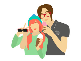vector flat illustration with cute boy and girl