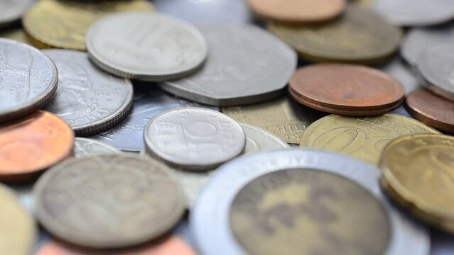 Coins of the different countries of the world. Coins