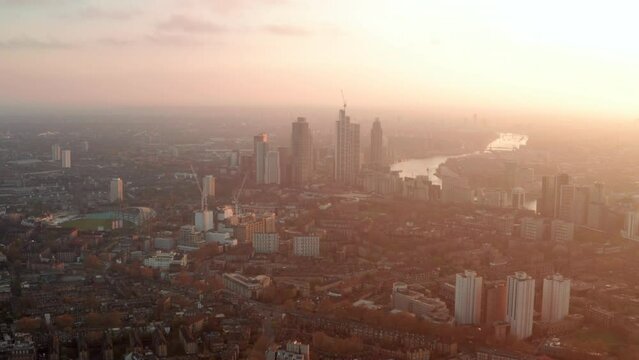 Aerial slider shot over Vauxhall and Kennington south London