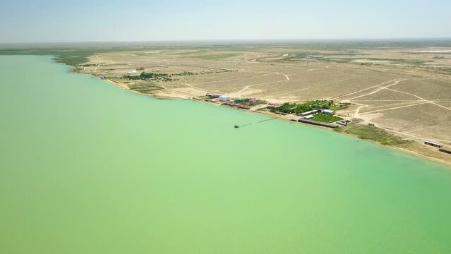 Aerial view of Tudakul Lake in Navoi, Uzbekistan