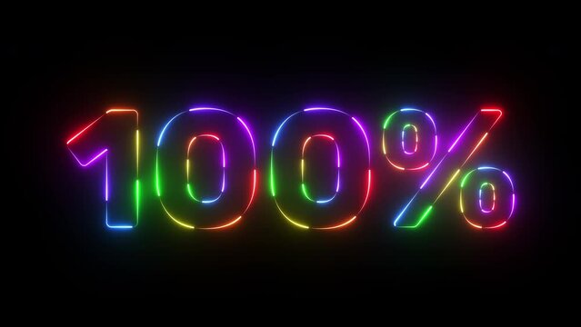 100 percent neon sign in rainbow colours, loop animation