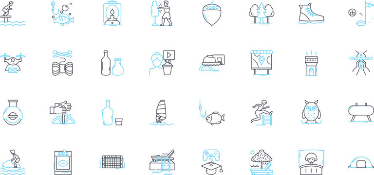 Entertainment pastimes linear icons set. Gaming, Music, Art, Movies, Dancing, Sports, Reading line vector and concept signs. Theatre,Comedy,Television outline illustrations Generative AI