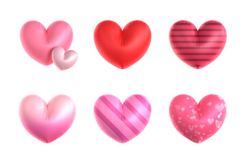 Fototapeta premium 3D balloon heart object set with cute red and pink design