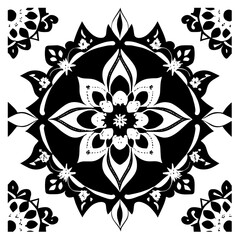 Floral Mandala Pattern Vector Black and White Design