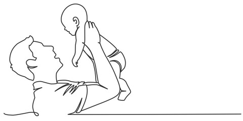 Fathers day line art style vector illustration, father and son line art illustration