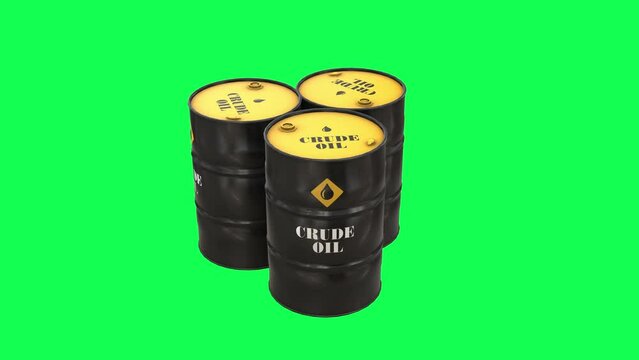Three Crude oil barrels rotating in loop on greenscreen chroma background - 3D Animation Render

Crude oil supply and demand, Rising oil prices, Commodity market trading concept video
