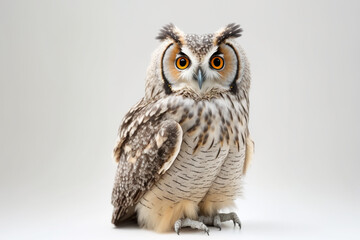 Beautiful owl isolated on white background. Studio shot. Front view. created with generative AI