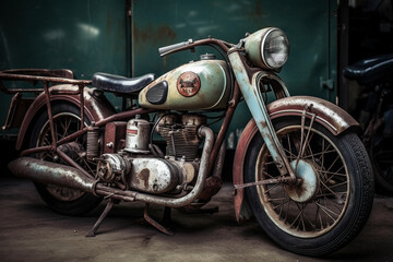 Obraz na płótnie Canvas Closeup shot of a rusty used motorbike - Generative AI