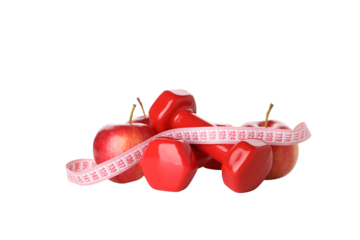 Concept of weight loss with apple and measuring tape, isolated on white background