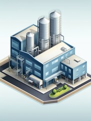 A dairy processing plant icon with translucent glass isometric v .Generative AI
