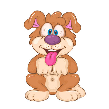 Cartoon Smiling Dog. Clipart. Cute cartoon illustration of a smiling dog sitting on its hind legs. Unique design, Children's mascot.