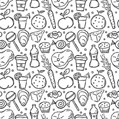 Seamless food background. Drawing food pattern