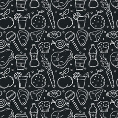 Seamless food background. Drawing food pattern
