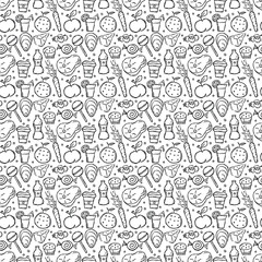 Seamless food background. Drawing food pattern