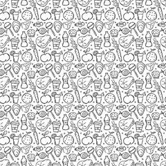 Seamless food background. Drawing food pattern