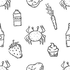 Seamless food background. Drawing food pattern