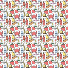 Seamless food background. Drawing food pattern