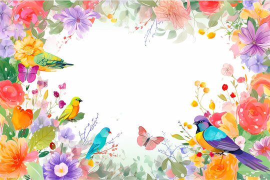 Spring Background Hand Painted Watercolor Drawing, Text Copy Space. Generative Ai