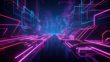 Obraz premium Neon lines geometric. Generative AI.