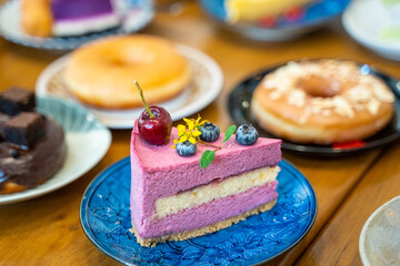delicious and colorful cake for eat in cafe