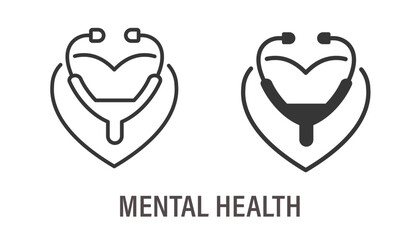 Mental Health icons. Symbol of charity, cardiology, psychological care. Vector illustration.