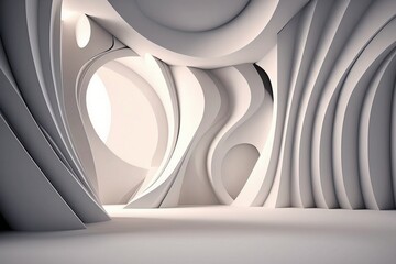 Beautiful abstract architecture background. 3D white intricate room. Modern Geometric Wallpaper