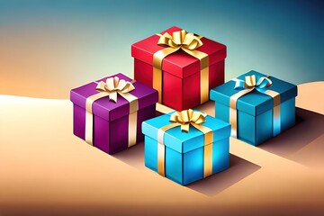 Obraz premium colorful gift box with gold ribbon, generative ai