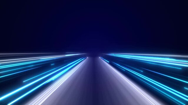 Speed way.Blue Light and stripes moving fast.Technology and science background.4k.
