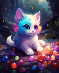 magic kitten in magical forest Generative AI