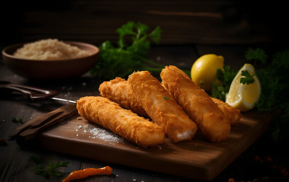 freshly made fish sticks created with Generative AI technology