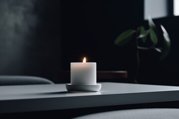 Minimalistic environment with a white candle. Generative AI