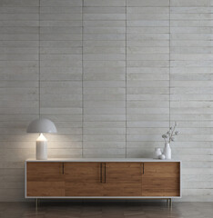 Modern room and console decorative and brick wall texture background. interior design 3d rendering