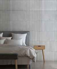 Modern minimal bedroom and brown brick wall texture background. interior design 3d rendering