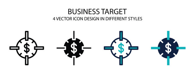 Business target icon in outline, thin line, solid, filled and flat style. Vector illustration of two colored and black business target vector icons designs can be used for mobile, ui, web