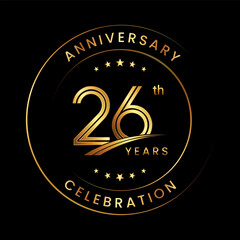 26th Anniversary. Anniversary logo design with gold color ring and text for anniversary celebration events. Logo Vector Template