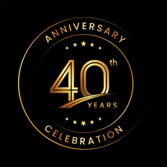 40th Anniversary. Anniversary logo design with gold color ring and text for anniversary celebration events. Logo Vector Template