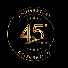 45th Anniversary. Anniversary logo design with gold color ring and text for anniversary celebration events. Logo Vector Template