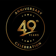 49th Anniversary. Anniversary logo design with gold color ring and text for anniversary celebration events. Logo Vector Template