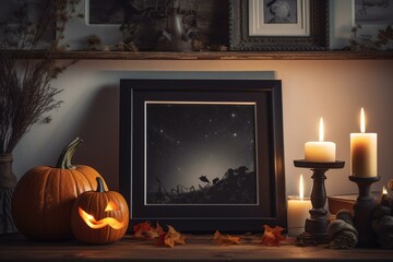 Mockup of Halloween picture frame. Generative AI